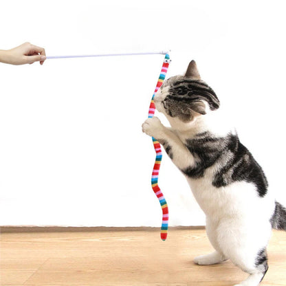 Moo - Fuzzy Striped Wand Cat Toy