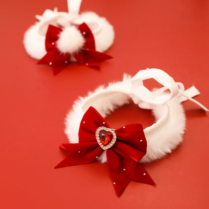 Christmoo - Red Bow Pom Detail Decorative Cat Collar
