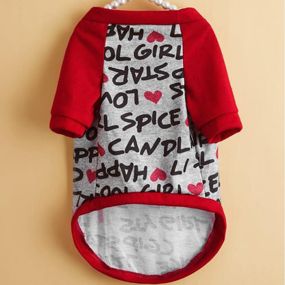 Ozzie - Heart Print Contrast Sleeve Pet Dog T-Shirt