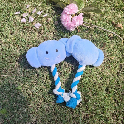 Petkin Elephant Rope Plush Toy with gray elephant head and colorful knotted rope body