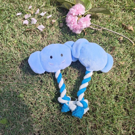 Petkin Elephant Rope Plush Toy with gray elephant head and colorful knotted rope body