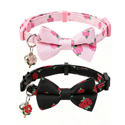 Mokka Pink Rose Bow Cat Collar with Bell