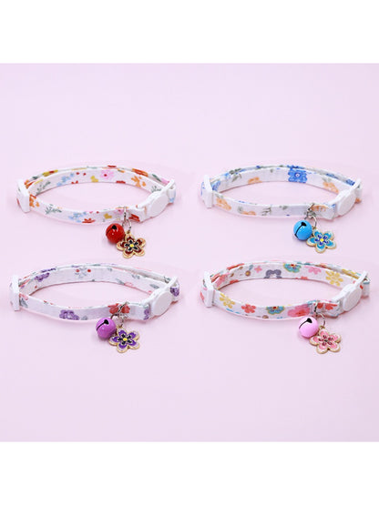 Mokka Floral Charm Bell Cat Collar showing adjustable buckle and small silver bell
