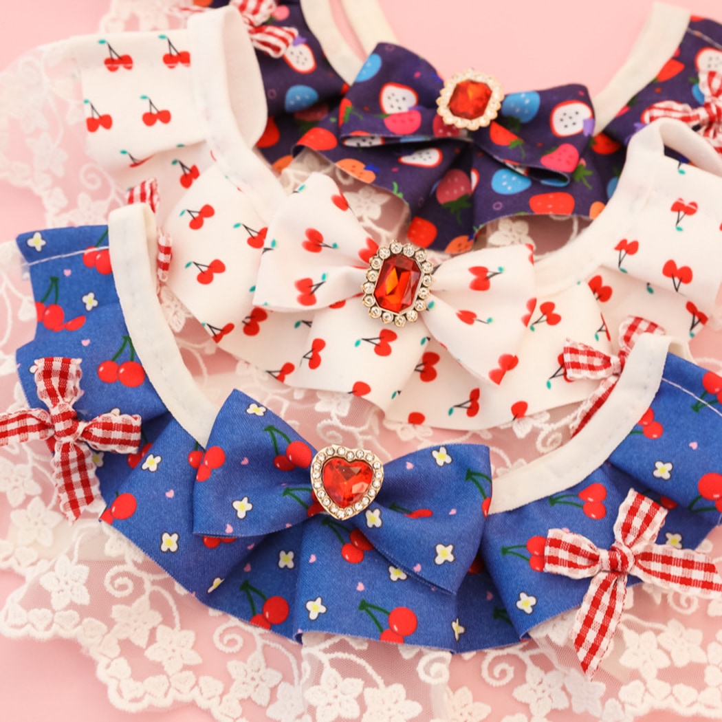 Mokka - Cherry Lace Bow Cat Collar Collar