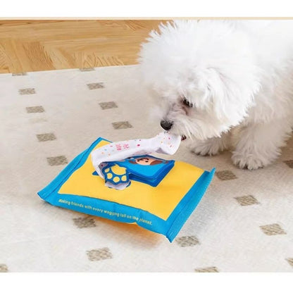 Petkin Treat Pocket Crinkle Dog Toy in green and blue colors on white background