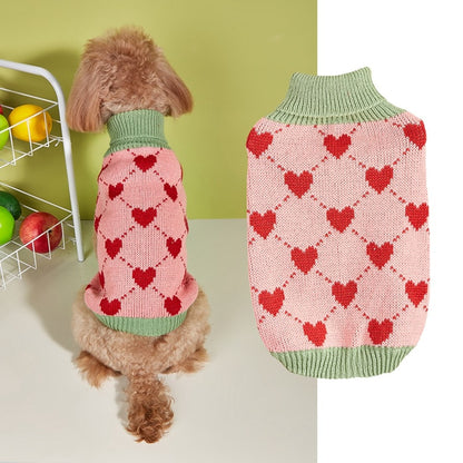 Ozzie - Heart Check Turn-Down Collar Dog Sweater