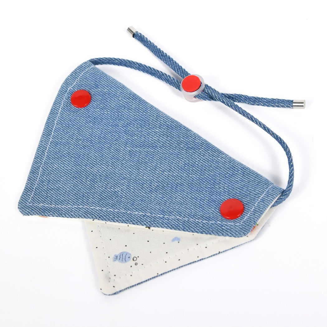Mokka cat bandana collar displayed on a white background highlighting cartoon cat design