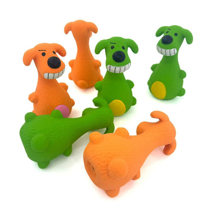 Side view of Petkin Grinning Dog rubber toy highlighting its shape