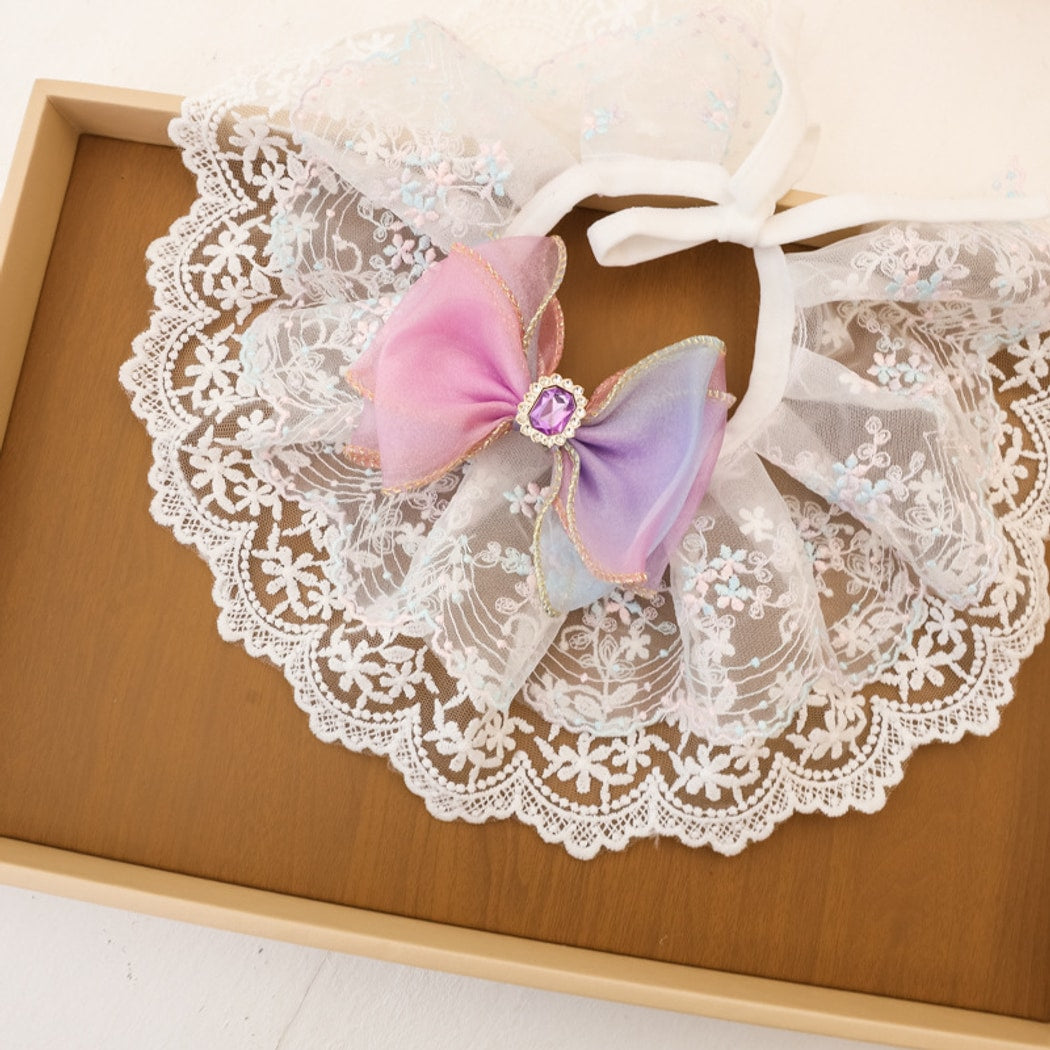 Mokka - Scalloped Lace Bow Accent Cat Collar