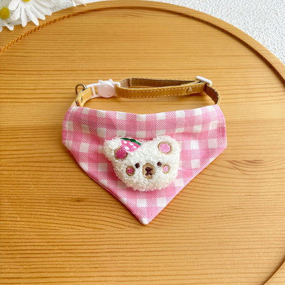 Mokka - Plaid Cartoon Cat Bandana Collar