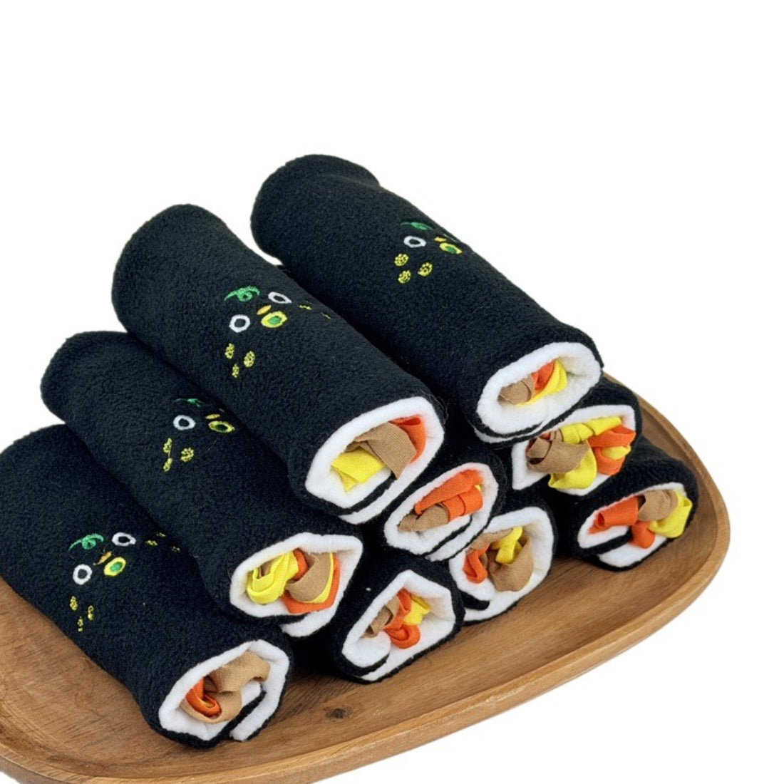 Snuffy Sushi Roll Snuffle Toy with colorful sushi design on white background