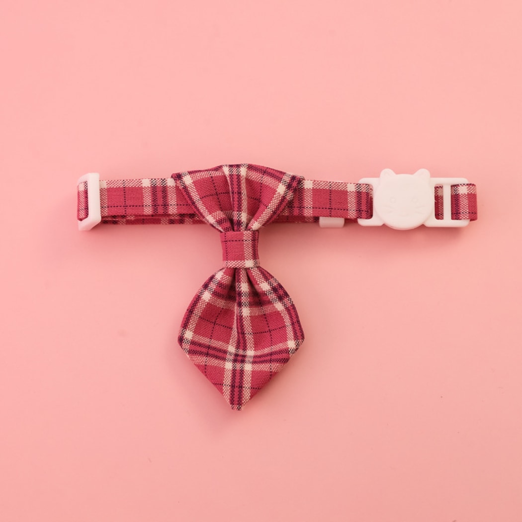 Mokka - Checked Necktie Detail Adjustable Pet Collar