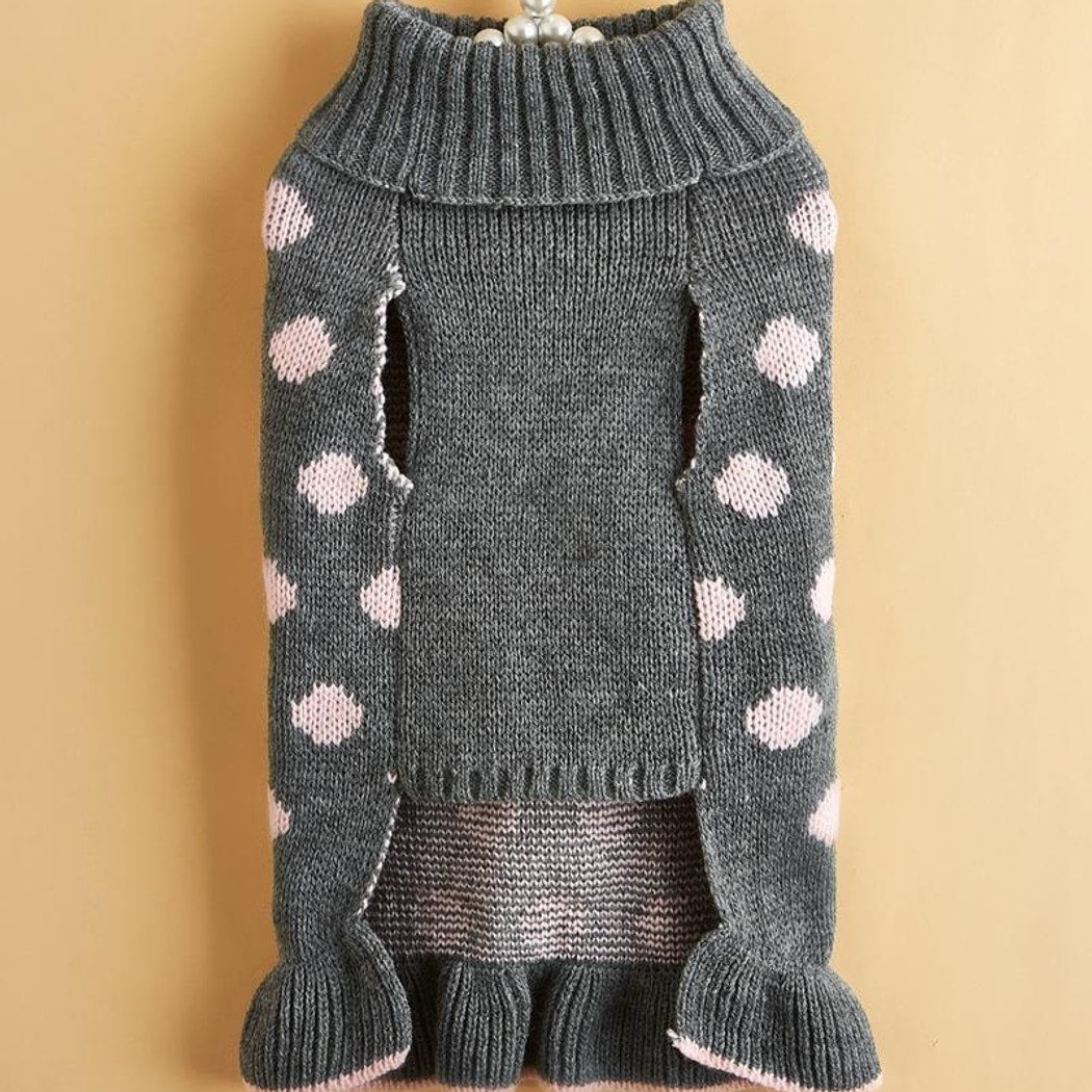 Ozzie - Bow Detail Ruffled Hem Pet Knit Sweater
