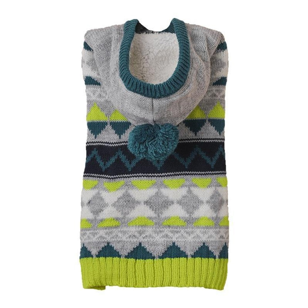 Ozzie - Hooded Pom Pom Geometric Pattern Dog Sweater