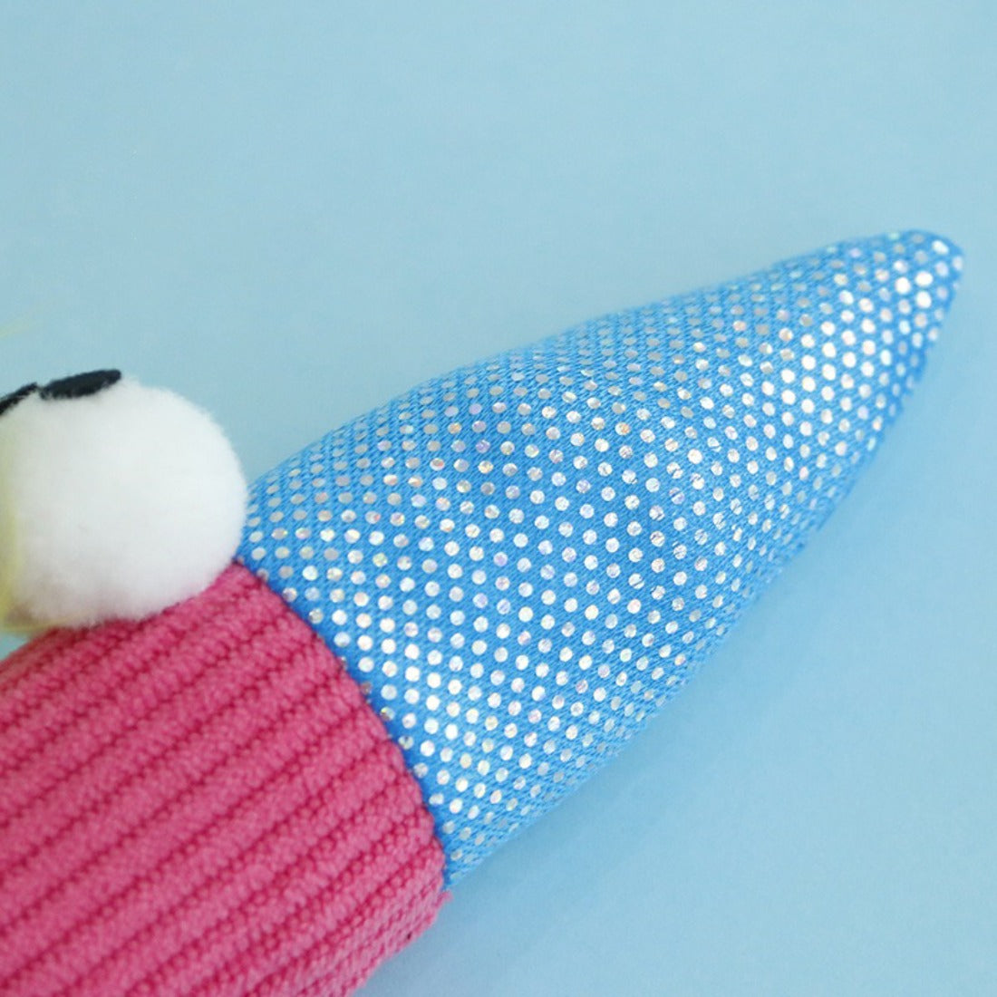 Moo colorful feather fish cat toy displayed from side angle highlighting feather arrangement