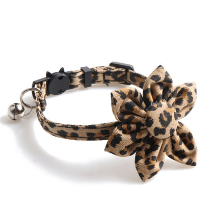Mokka Leopard Flower Breakaway Cat Collar with floral and leopard print on a white background