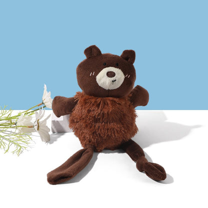 Side view of Petkin squeaky plush dog toy showing its long legs and soft fabric texture