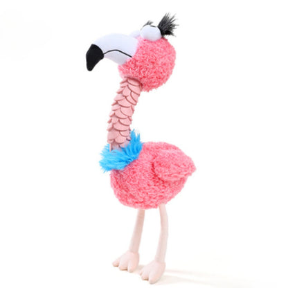 Side view of Petkin Goofy Bird Plush Toy with flamingo and duck characters