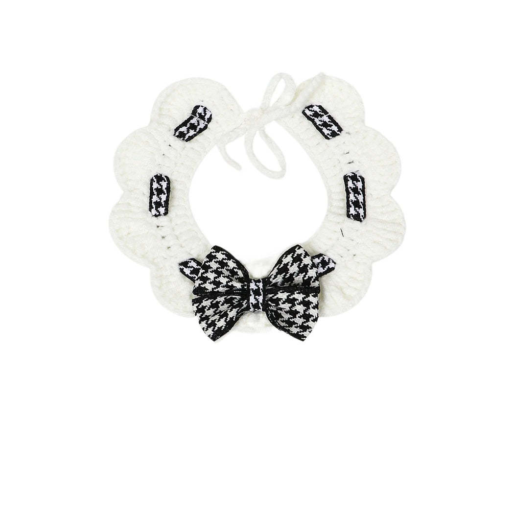 Mokka - Houndstooth Bow Crochet Cat Collar
