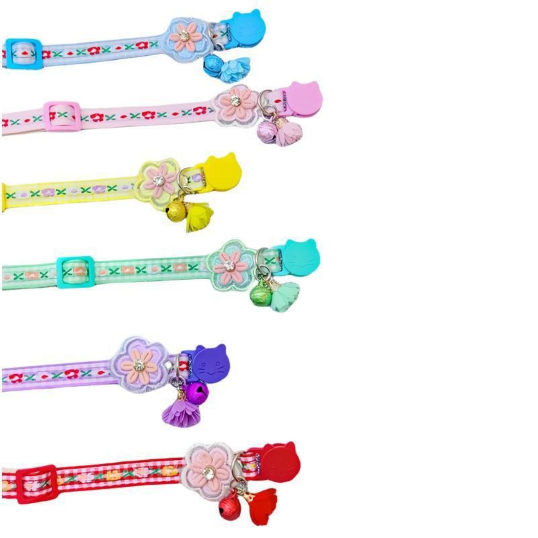 Mokka Floral Charm Cat Collar displayed with bell and floral decoration