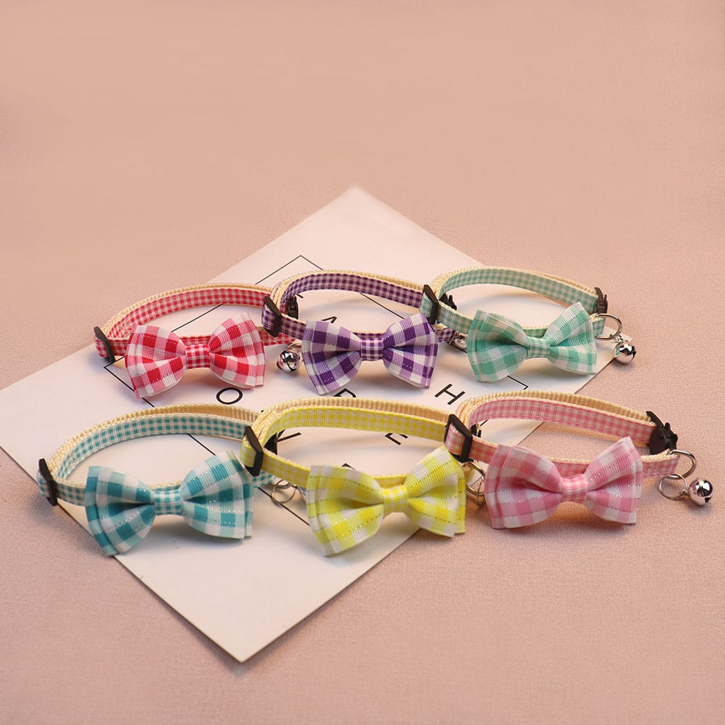 Mokka - Minimalist Plaid Print Bow Pet Collar