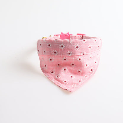 Cat wearing Mokka floral collar styled as a bandana