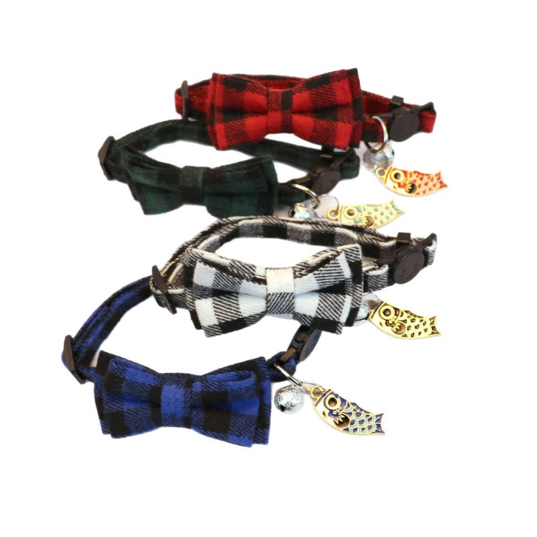 Mokka - Retro Fish Charm Plaid Pet Collar