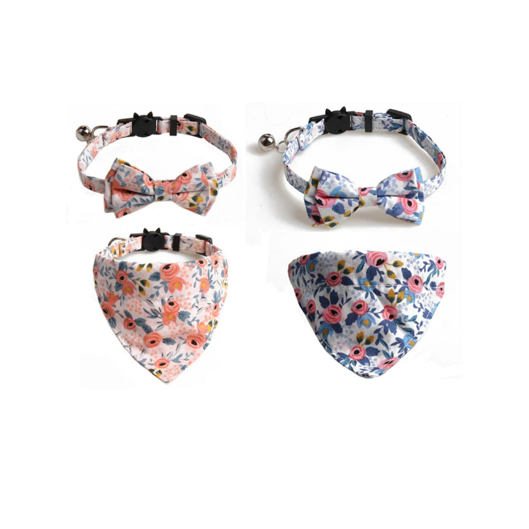 Mokka - Floral Print Panel Cat Collar Set