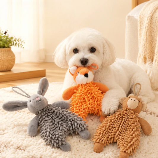 Petkin - Shaggy Fox Bunny & Monkey Plush Dog Toy