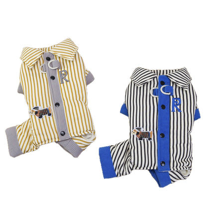 Ozzie - Button Front Striped Dog Shirt Romper