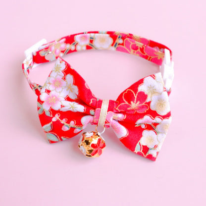 Mokka - Kimono Bow Tie Cat Collar – Adjustable with Traditional Floral Charm
