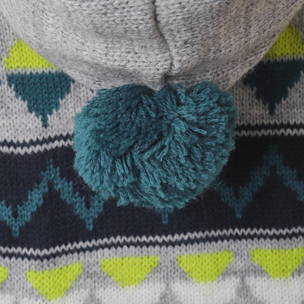 Ozzie - Hooded Pom Pom Geometric Pattern Dog Sweater