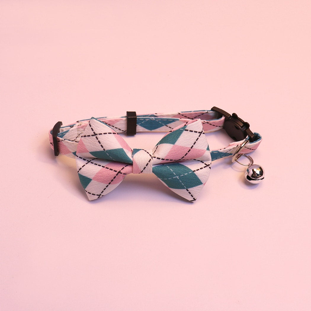 Mokka - Elegant Argyle Print Bow Tie Cat Collar