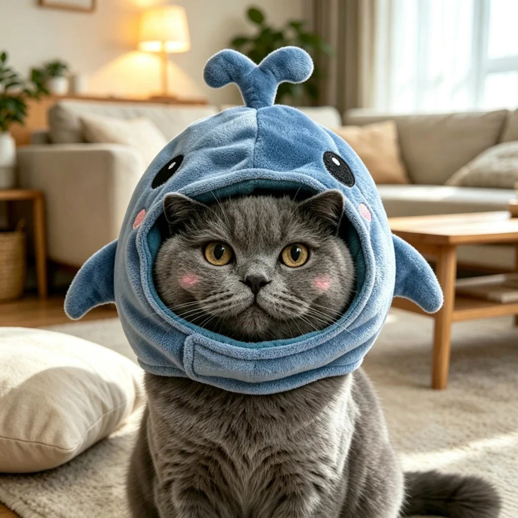 Ozzie - Blue Whale Costume Hat for Cats