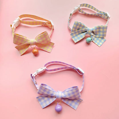Mokka - Plaid Bow Bell Adjustable Cat Collar