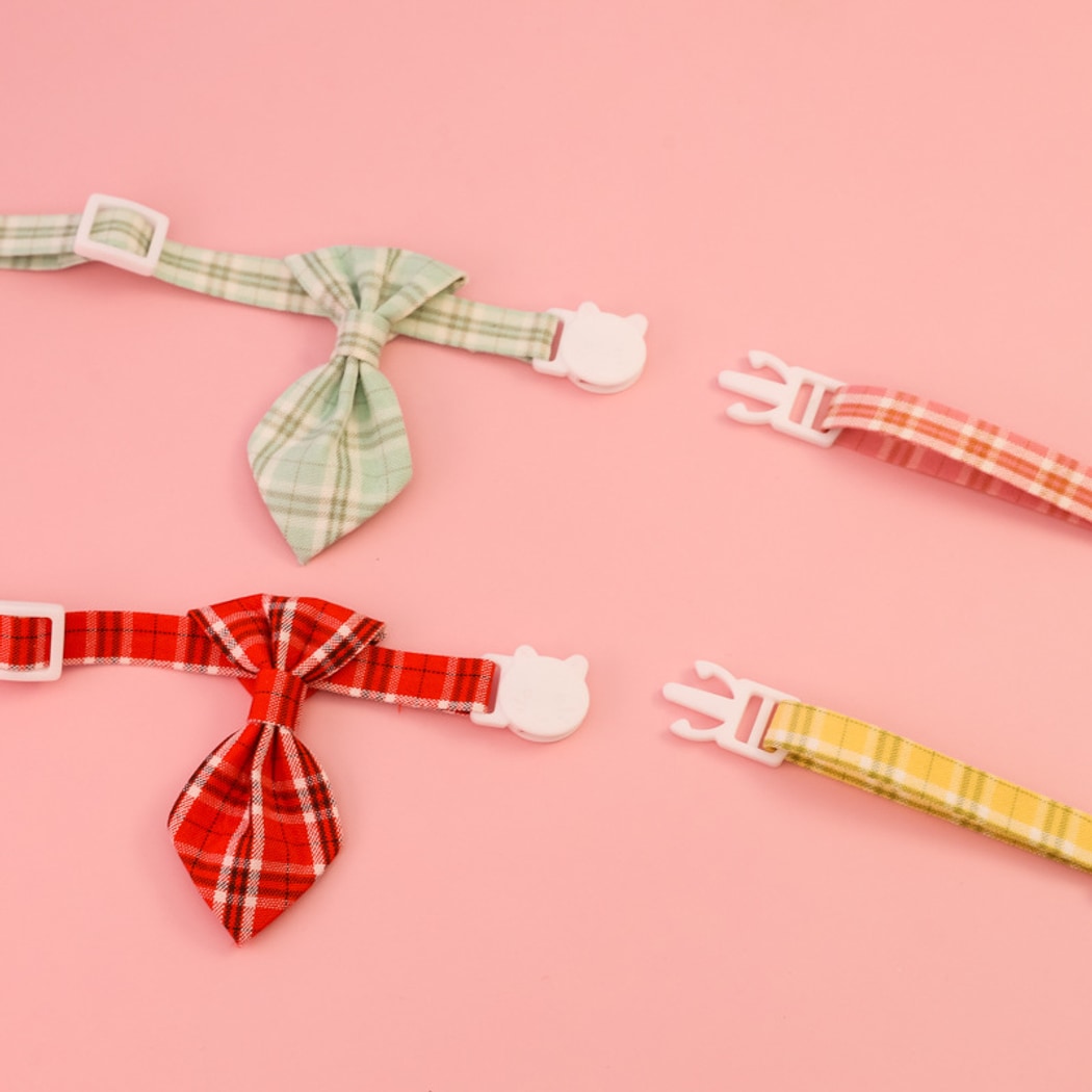 Mokka - Checked Necktie Detail Adjustable Pet Collar