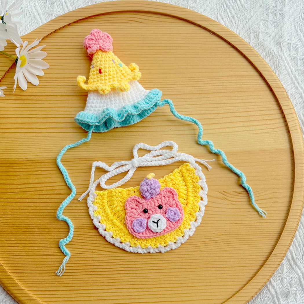 Mokka - Bear Pattern Pet Birthday Bib and Hat Set