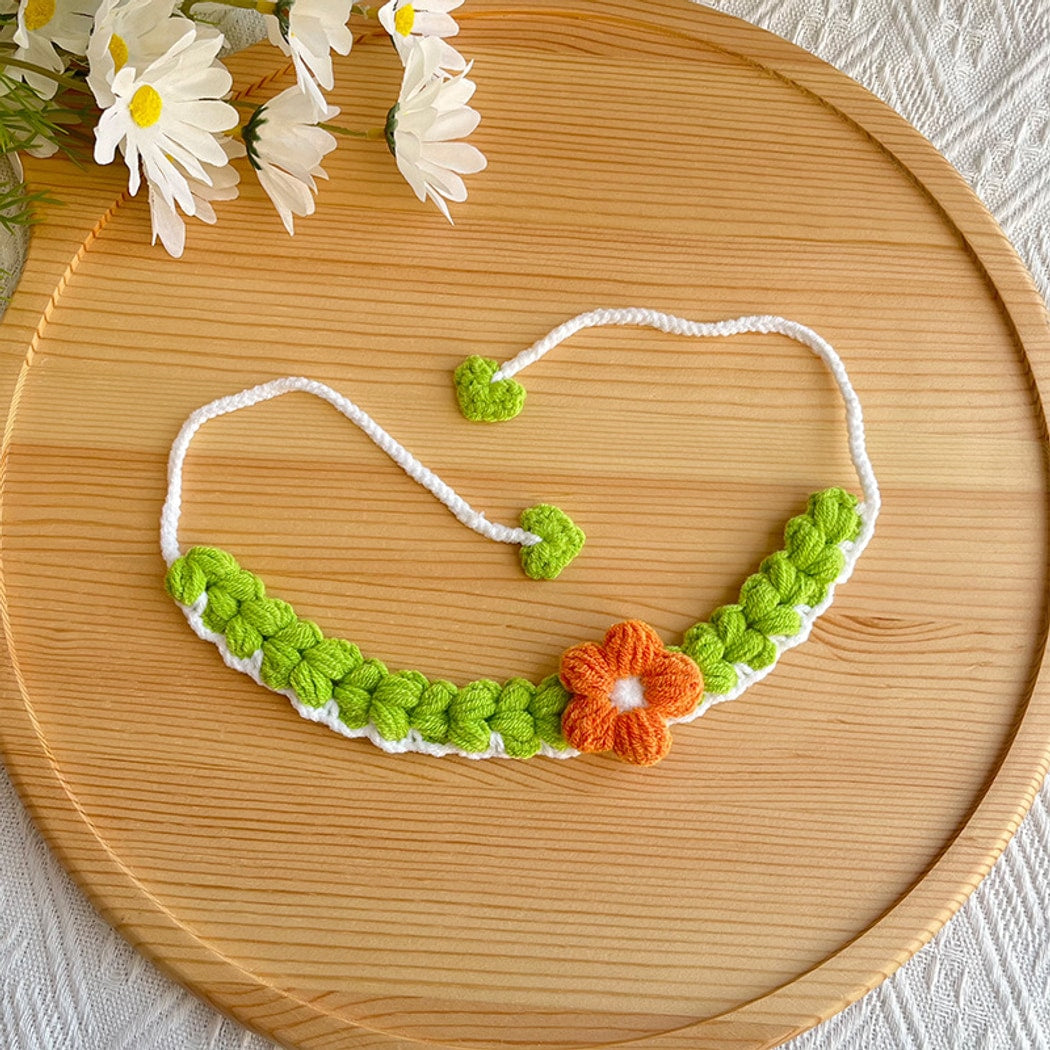 Mokka - Flower Accent Tie Strap Cat Collar