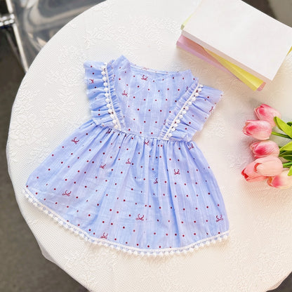 Ozzie - Blue Polka Dot Ruffle Trim Pet Dress