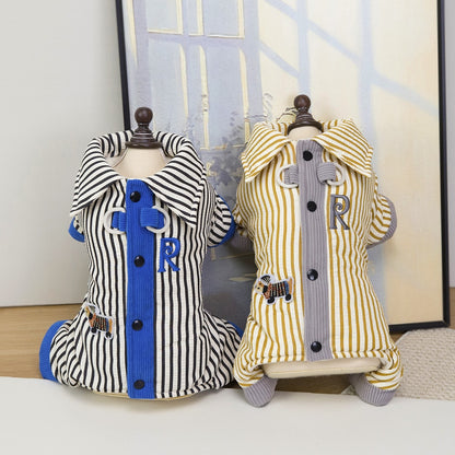 Ozzie - Button Front Striped Dog Shirt Romper