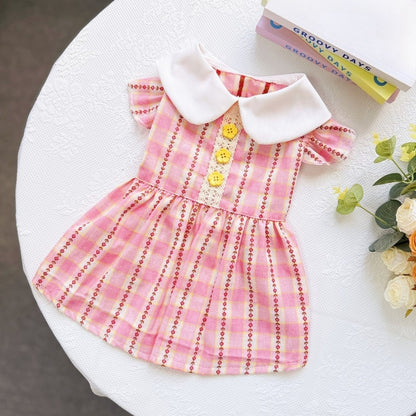 Ozzie - Striped Doll Collar Lace Trim Pet Dress