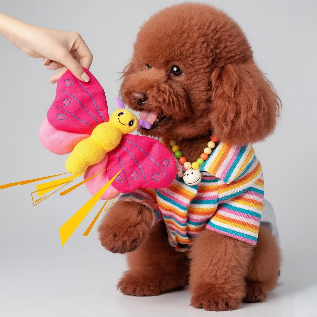 Side view of colourful butterfly plush toy highlighting its soft texture