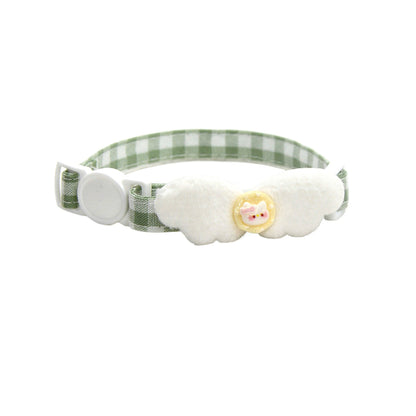 Mokka gingham wing breakaway cat collar displayed flat to show full check pattern and wing shape