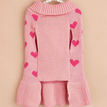 Ozzie - Heart Pattern Ruffle Hem Dog Sweater Dress