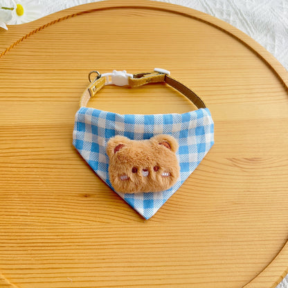 Mokka - Checkered Plush Decorative Pet Bandana Collar