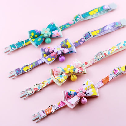 Mokka - Floral Bow Bell Accent Adjustable Cat Collar