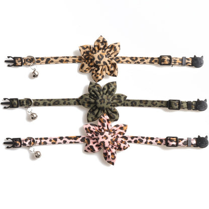 Close-up of Mokka Leopard Flower Breakaway Cat Collar highlighting the breakaway clasp
