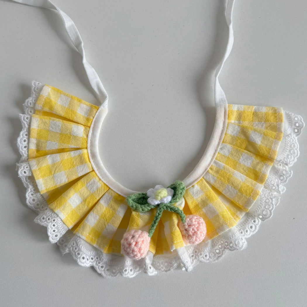 Mokka - Gingham Pleated Ruffle Cat Collar