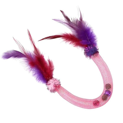 Moo - Feather Trim Flexible Mesh Tube Cat Toy
