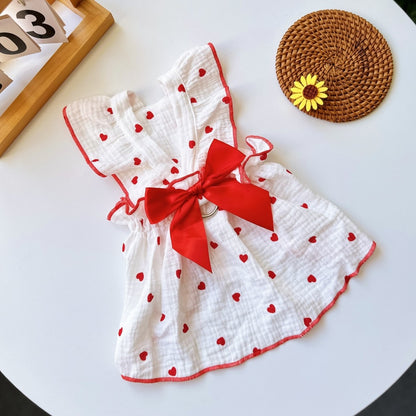 Ozzie - Heart Print Ruffle Cartoon Style Pet Dress
